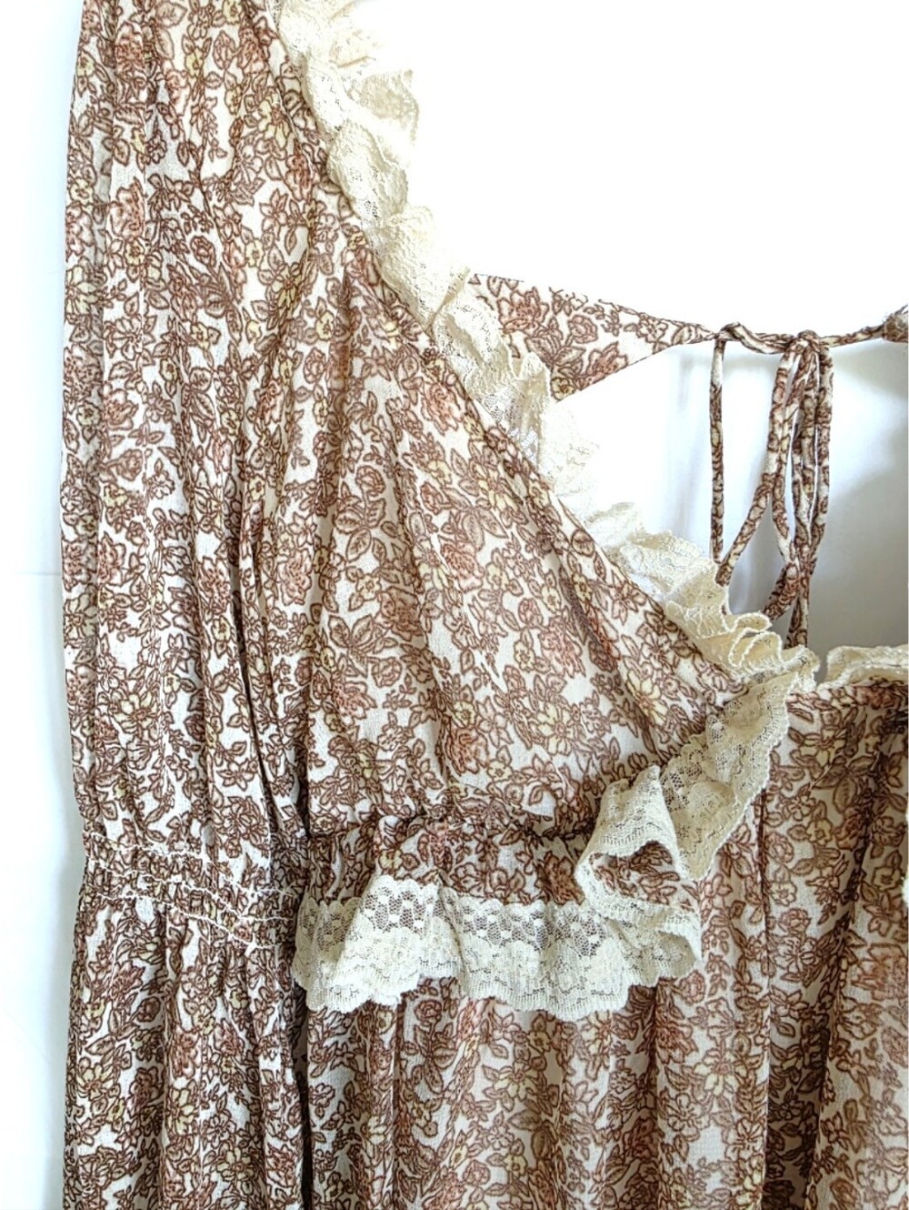 FREE PEOPLE Boho Cottagecore Pennie Printed Babydoll Open Back Dress M - Picture 6 of 9